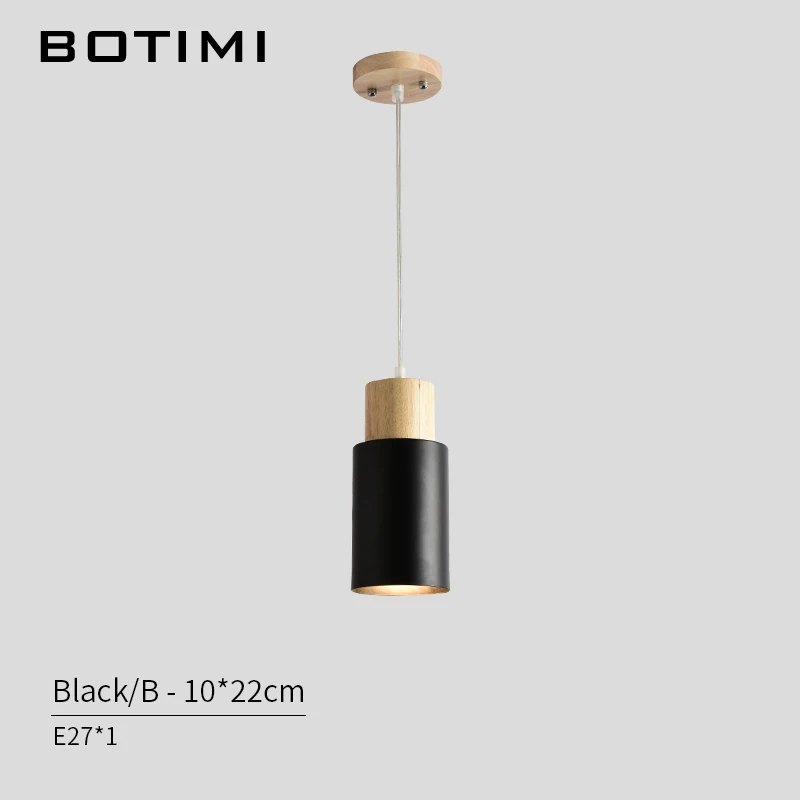 B Black BOTIMI нордическая длинная трубка деревянная с металлическим подвесным светильником скандинавская барная стойка подвесная лампа внутреннее освещение кухни светильники - Цвет корпуса: B Black