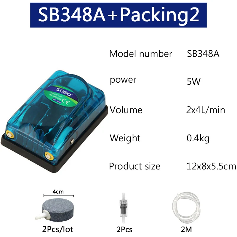 SB348A Packing2 Аквариум собо воздушный насос воздушный компрессор для аквариума тихий воздушный контроль аквариумные рыбки аксессуары двойной/один выход - Цвет: SB348A Packing2
