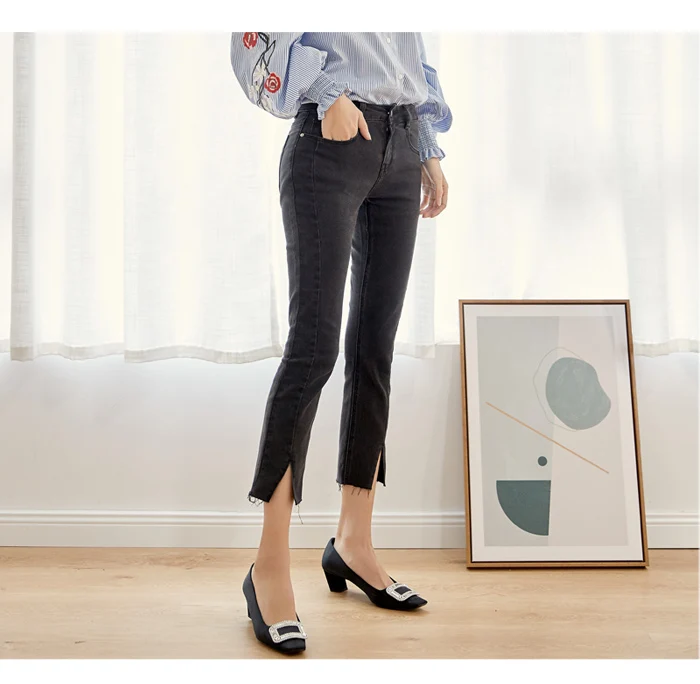 LEIJIJEANS Новое поступление весенние обтягивающие черные расклешенные джинсы со средней талией повседневные джинсы размера плюс женские джинсы 9004