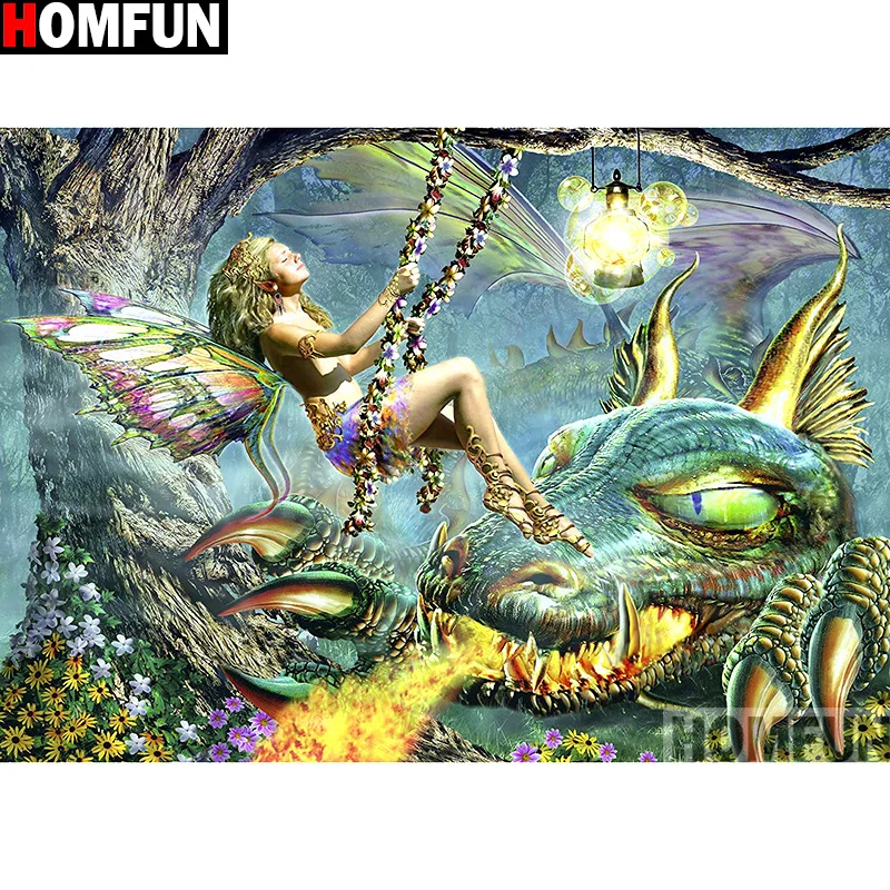 HOMFUN Full Square/Round Drill 5D DIY Diamond Painting "butterfly fairy" 3D Embroidery Cross Stitch Home Decor A13259 | Дом и сад