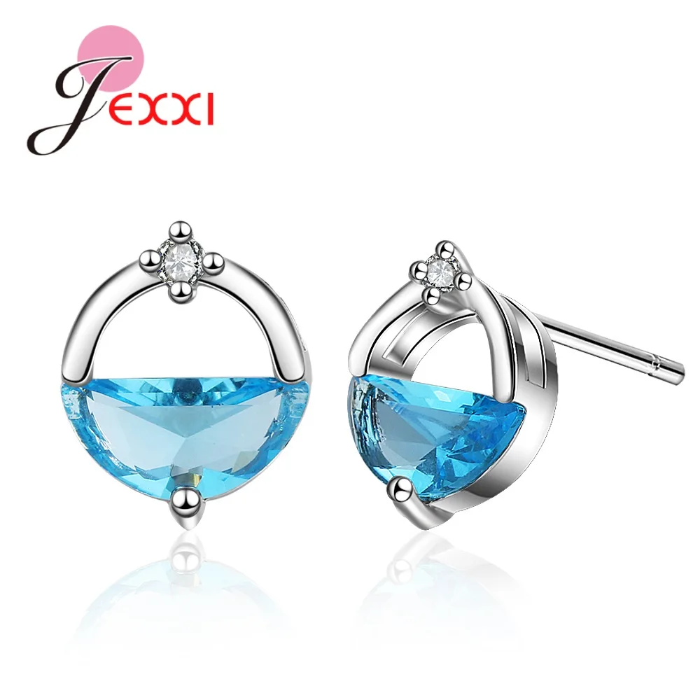

New Design Korean Fashion 925 Sterling Silver Jewelry Personality Blue White Stud Earrings CZ Cubic Zircon Earrings For Women