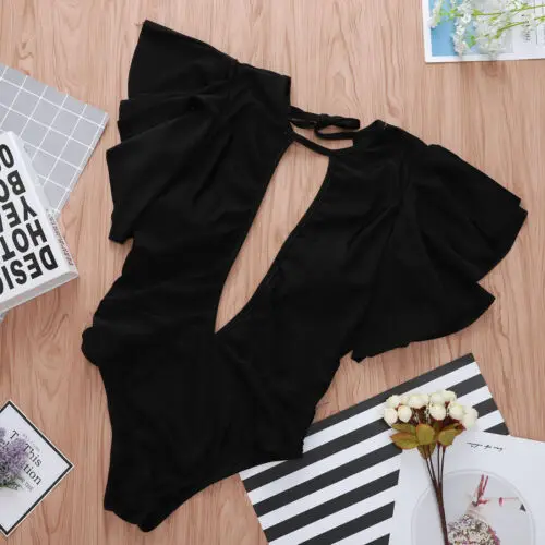 Женский цельный купальник бикини пуш ап с воротником в форме листа лотоса