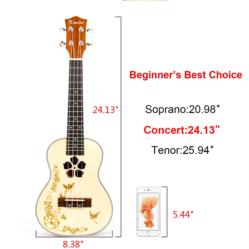 Kmise Гавайские гитары укулеле концертные Твердые ель Ukelele 23 дюймов 18 Лады 4 струны хаваи гитары
