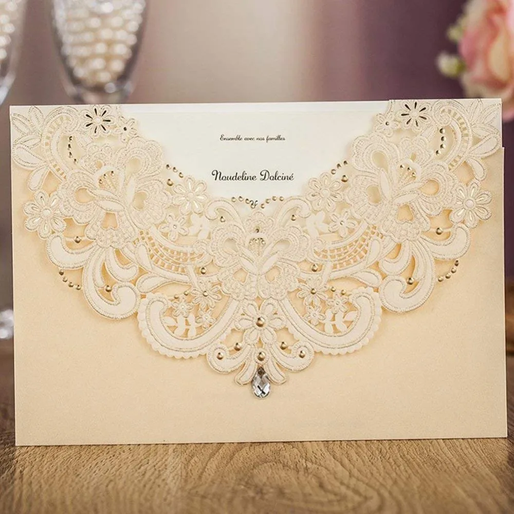 

50pcs Wishmade Laser Cut Wedding Invitations Cards With RSVP Card & Thank You Card for Marriage Birthday Gold Blue,Customizable