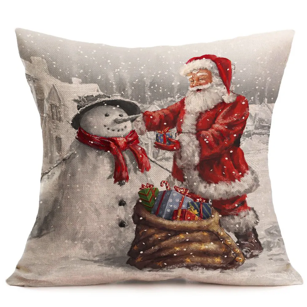 Merry Christmas Linen Santa Pillow Cases Sofa Cushion Cover Home Decoration Garden Decorative Supplies Tool Drop Shipping | Дом и сад