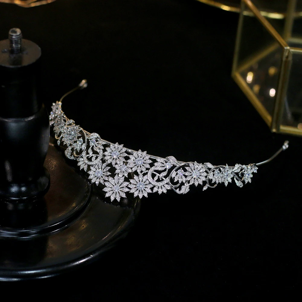 Asnora New European Wedding 3a Zircon Flower Hair Accessories Bride CZ Crown with Electroplating | Украшения и аксессуары