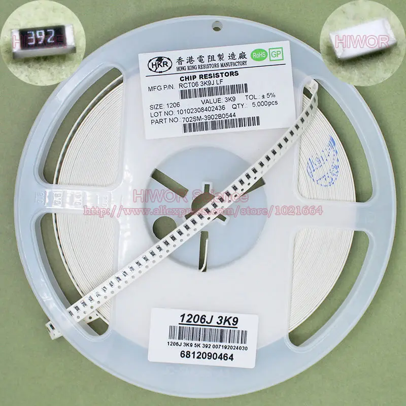 (1000 шт./лот) 1206 3 9 K Ohm 5% SMD чип резистор толстая пленка 3K9 Чип фиксированный |