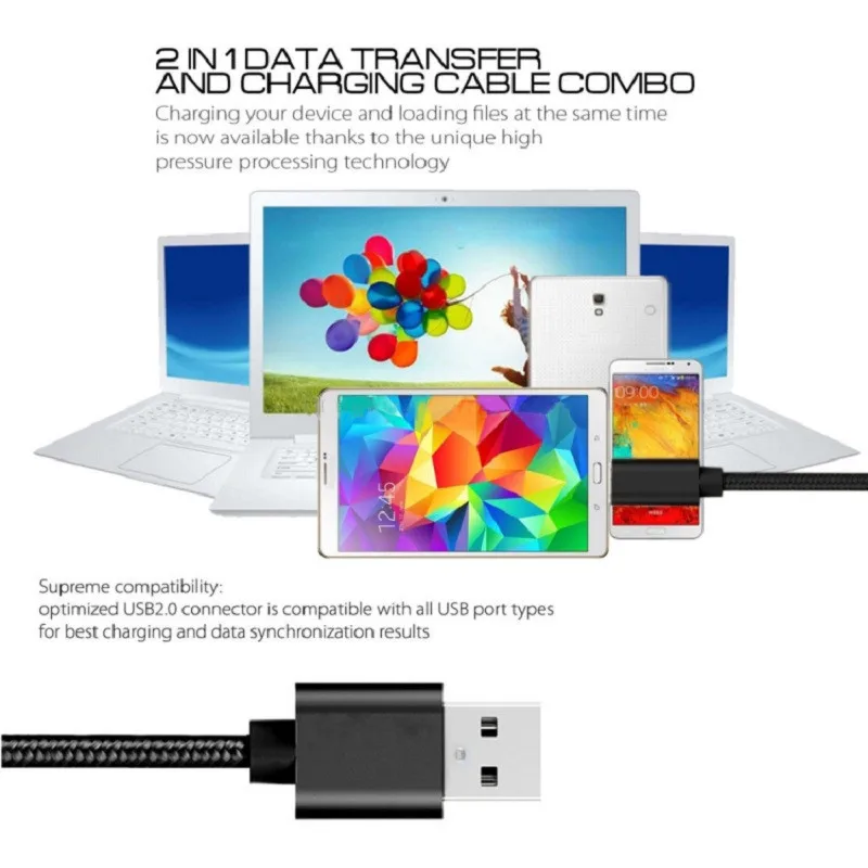 Кабель для передачи данных Нейлоновый micro usb 5 В 2 4 А Android интерфейс vivo X21/OPPO R15/Huawei Mate