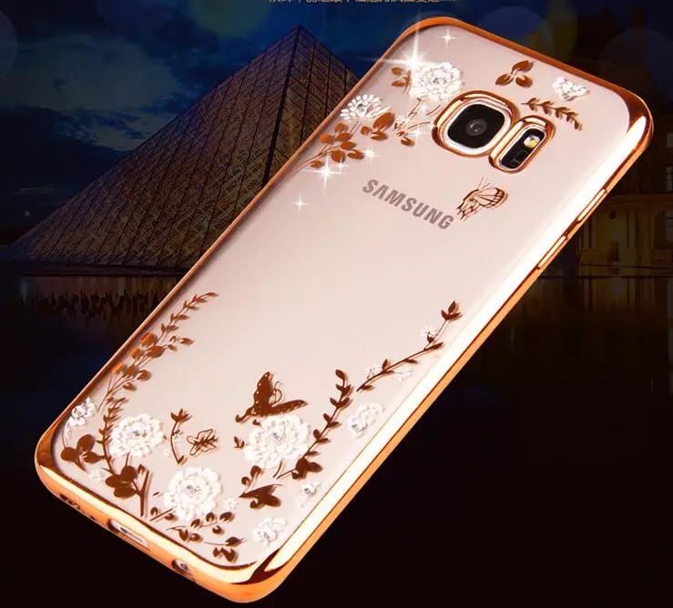 Diamond Flower Cover Butterfly Brilliant Bling Protector Soft Case for Samsung Galaxy S9 S8 A6 Plus S6 S7 Edge A5 A7 A8 A9 2018 |