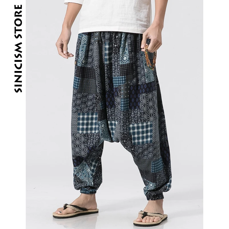 Брюки-шаровары Sinicism Store хлопковые и льняные мужские летние штаны для бега с