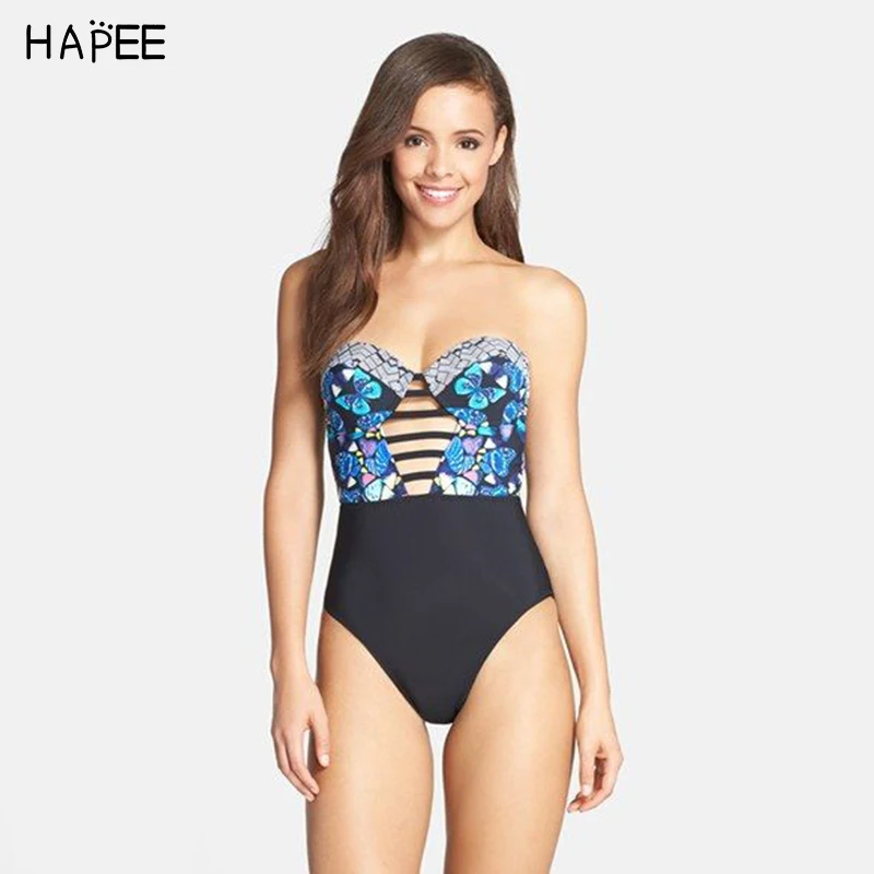 Blue Butterfly Women Retro Printed Swimwear One Piece Swimsuits Thong Patchwork women biquini sereia Monokini piscina | Спорт и