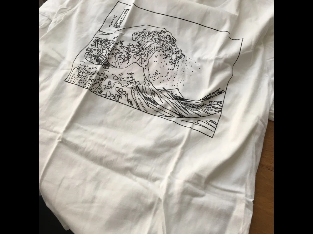 Hahayule Мужская футболка унисекс винтажная модная Hokusai волнистая Tumblr гранж белая с