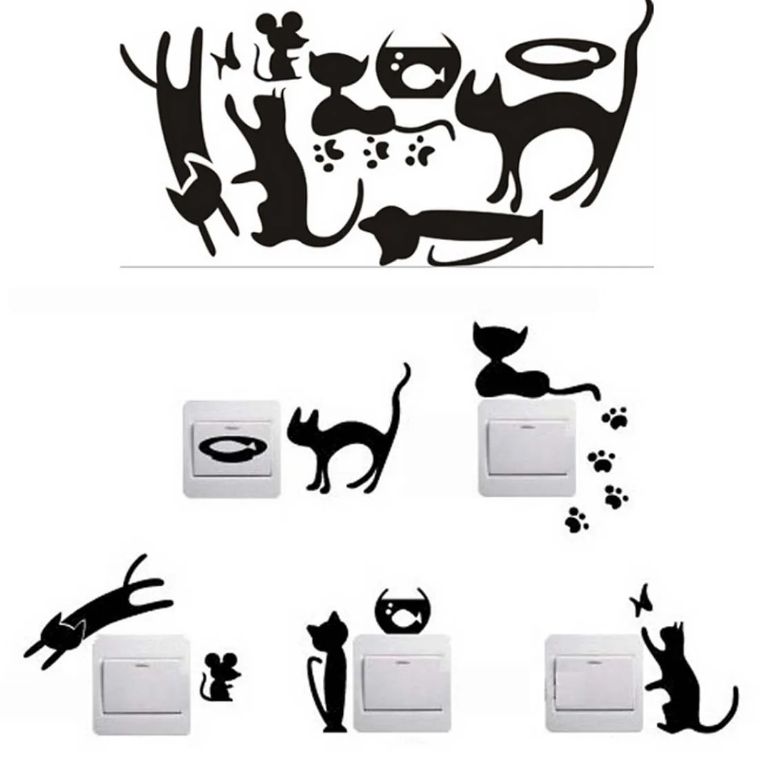 1 Компл. 5 шт. Съемный Милый Прекрасный Черный Кот Переключатель Стикер Стены