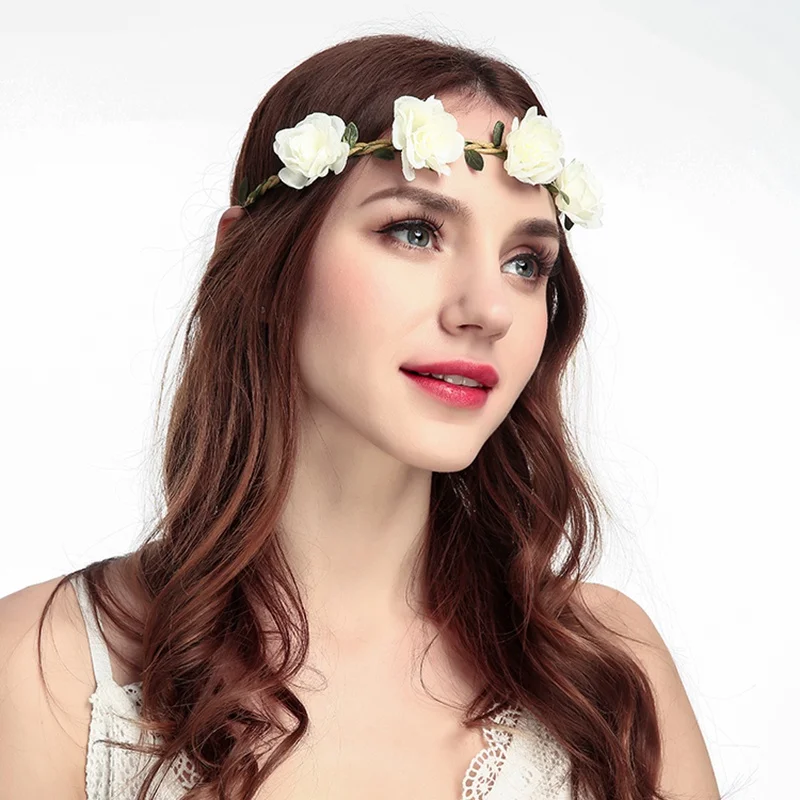Women Flowers on Head Wedding Bridal Flower Wreath Crown Headband Floral Garlands Hair Band Accessories |