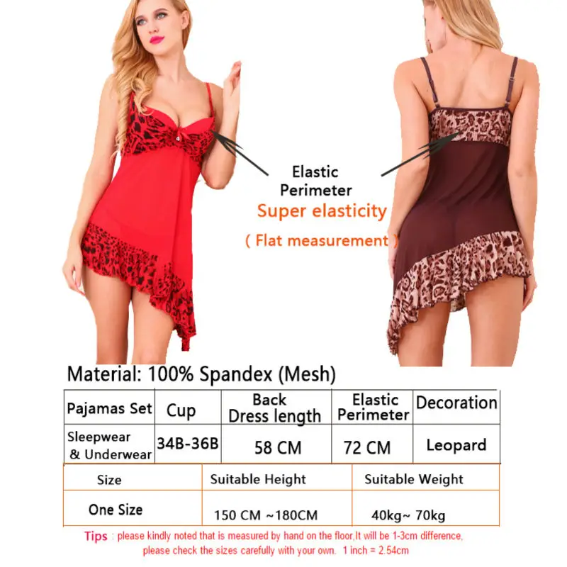 Женское нижнее белье сексуальная ночная сорочка леопардовая рубашка размера