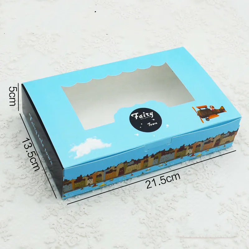Blue L 12 шт крафт-бумажные коробки, упаковка для капкейков, Подарочная коробка, розовое окно, цветок, Свадебная коробка для торта, конфет, печенья, игрушки, вечерние сувениры - Цвет: Blue L