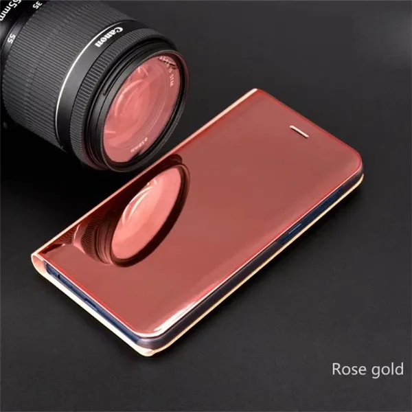 rose gold Зеркальный рамочный чехол для samsung S10 S9 S8 S7 Note 9 A50 смарт-окошком для просмотра и подставкой для iphone X XS Max huawei P20 Lite P30 Pro - Цвет: rose gold