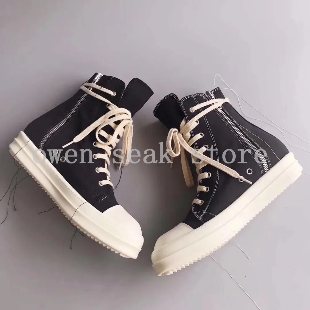 19ss Owen Seak/Мужская парусиновая обувь; высокие ботильоны на шнуровке; роскошные кроссовки; ботинки; Повседневная Брендовая обувь на плоской подошве на молнии; Цвет Черный; большие размеры