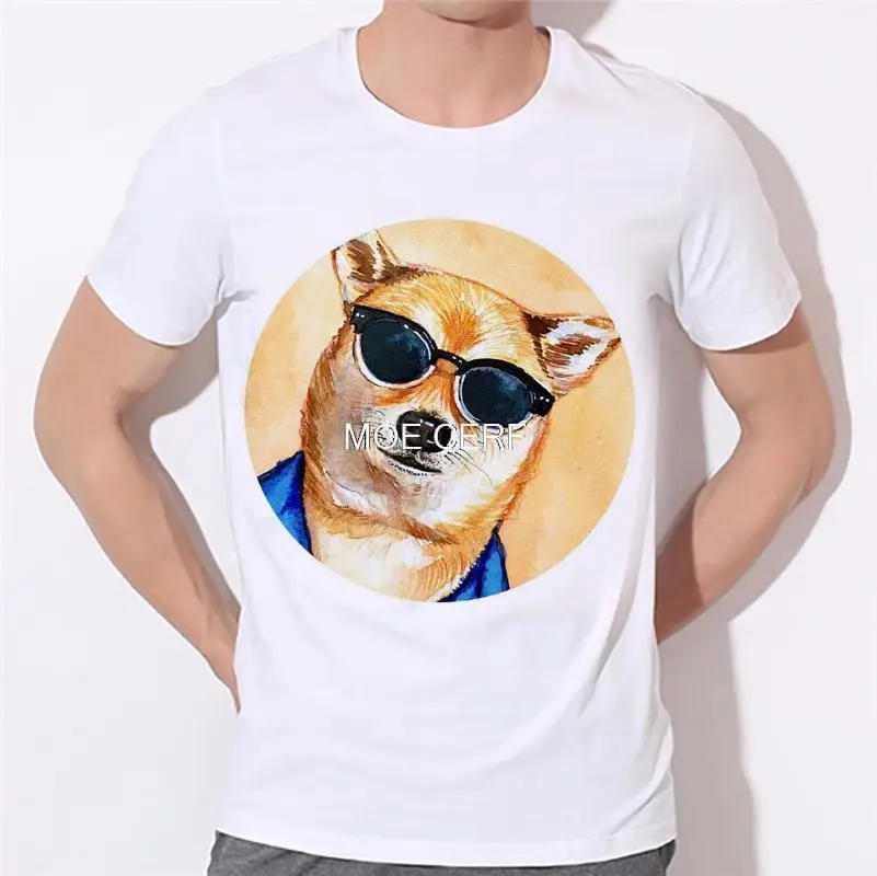 Невинные глаза молодой и рисунком собачки футболки для мужчин Swag Стиль женские