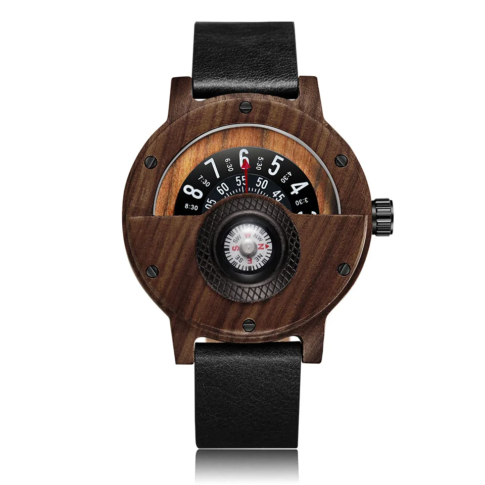 Walnut Wood Watch Креативные деревянные часы мужские наручные часы настоящая твердая натуральная древесина грецкого ореха часы палисандр Мужской Поворотный компас наручные часы - Цвет: Walnut Wood Watch