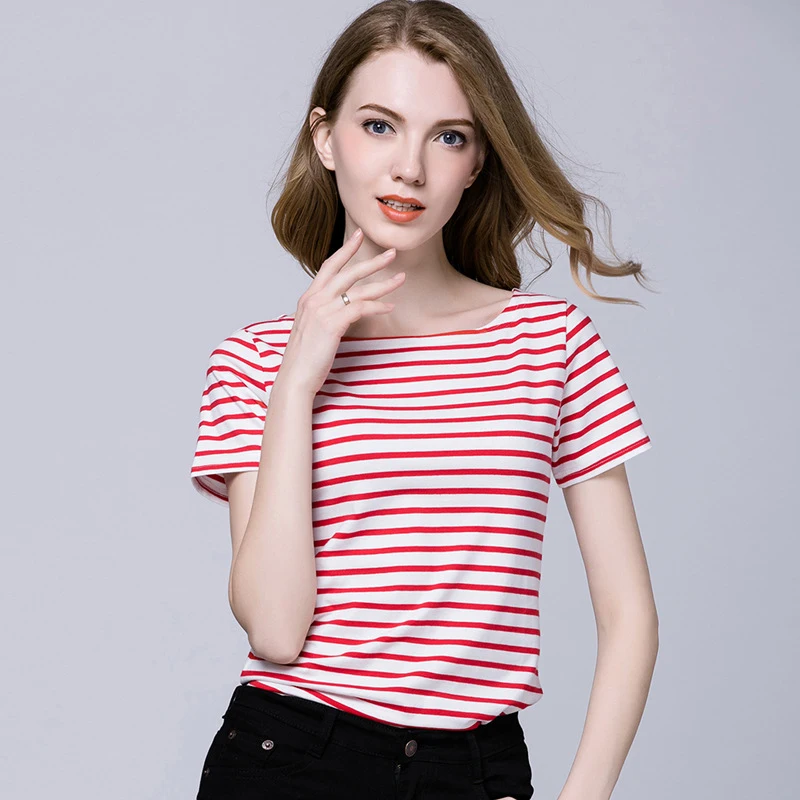 Базовые полосатые футболки женские 2019 новые синие темно-синие стильные