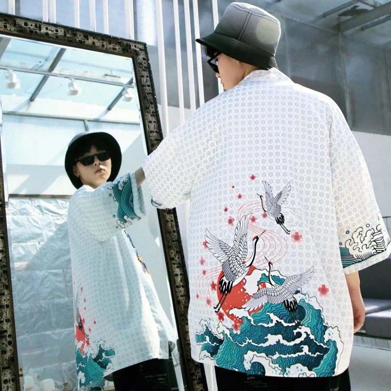 Кимоно кимоно Yukata черно белое в стиле бохо для мужчин японское каратэ FF2106