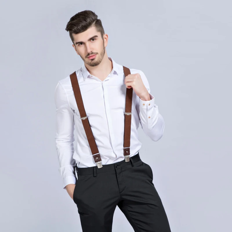 Мужские кожаные подтяжки на 3 клипсах 5x120 см|leather braces|mens suspendersbraces leather |