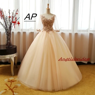 ANGELSBRIDEP сладкий 16 бальное платье Пышное Платье модные длинные рукав с накладной аппликацией Vestidos De 15 знаменитости вечерние платья, лидер продаж