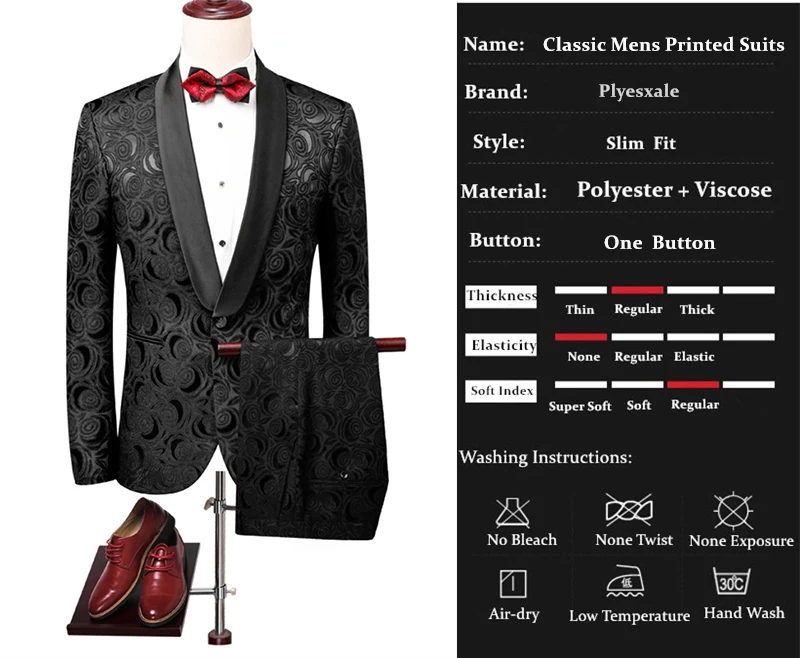 Plyesxale цветочный принт костюм для мужчин Slim Fit Мужской s шаль воротник костюм черные свадебные костюмы для мужчин 4XL 5XL вечерние элегантное платье Q268