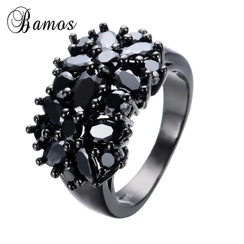Black Bamos красочные геометрические розовые/фиолетовые/красные/синие кольца с камнем рождения для женщин, Черное золото, заполненное AAA цирконием, звезда, аксессуары для пальцев - Цвет основного камня: Black