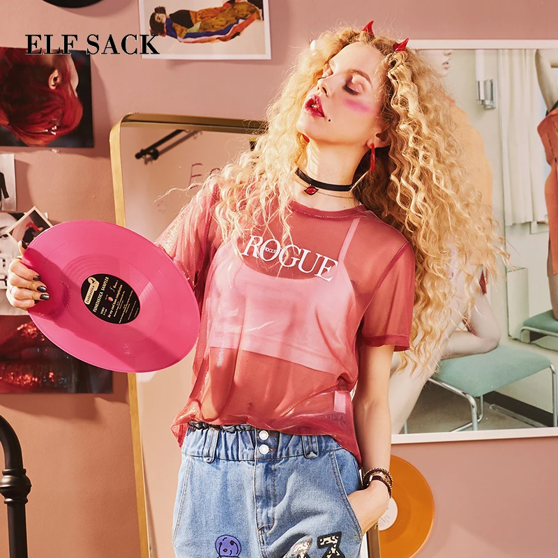 Женский короткий топ ELFSACK прозрачный сетчатый с принтом в виде букв пляжная