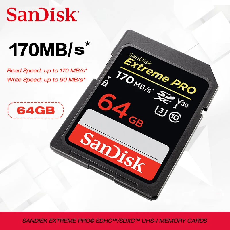 Новый двойной флеш накопитель SanDisk sd карта 128g 256g Карта SDXC/SDHC до 170 МБ/с. 64 Гб
