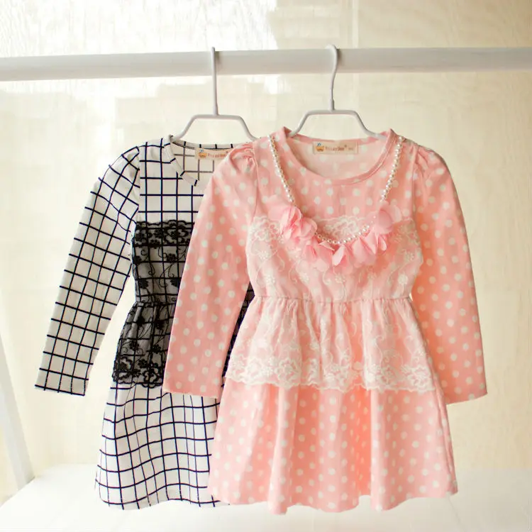 Children Dress Girls New 2016 Baby Dresses Kids Cotton Clothes Dot With Lace Korean Style For | Детская одежда и обувь