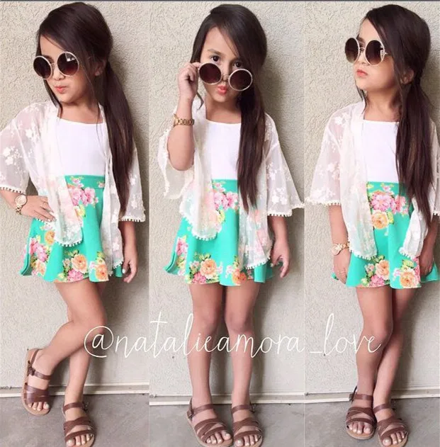Summer new girls condole belt splicing flower dress + princess bud silk coat two-piece outfit | Детская одежда и обувь