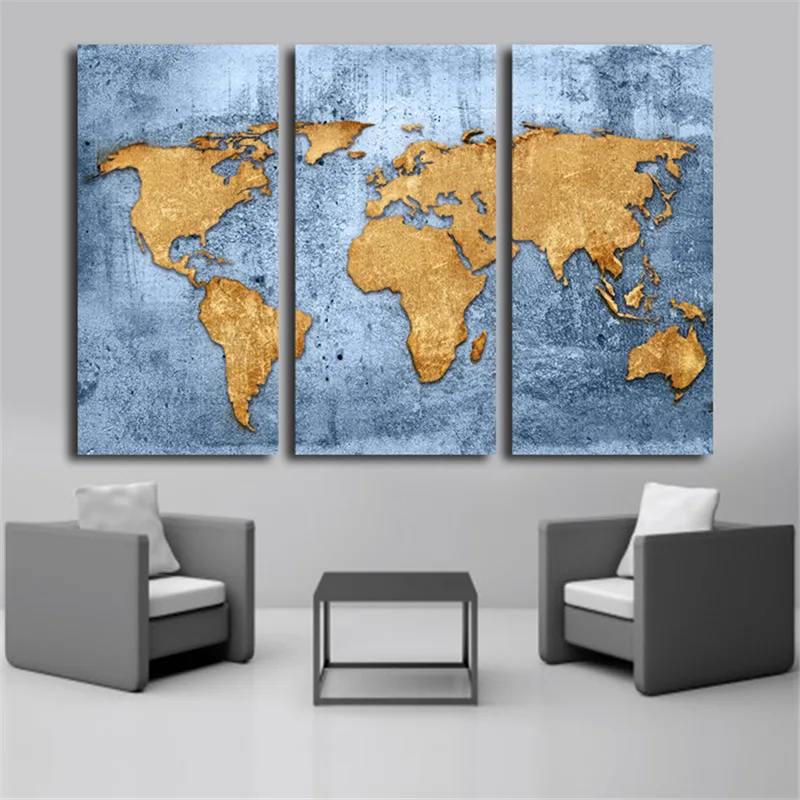 3 шт. синий желтый мира Географические карты современные стены Стикеры Винтаж
