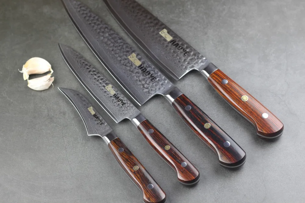 4 piece damascus kitchen knife set Japanese vg10 steel chefs knives santoku steak very sharp full tang with rosewood handle | Дом и сад