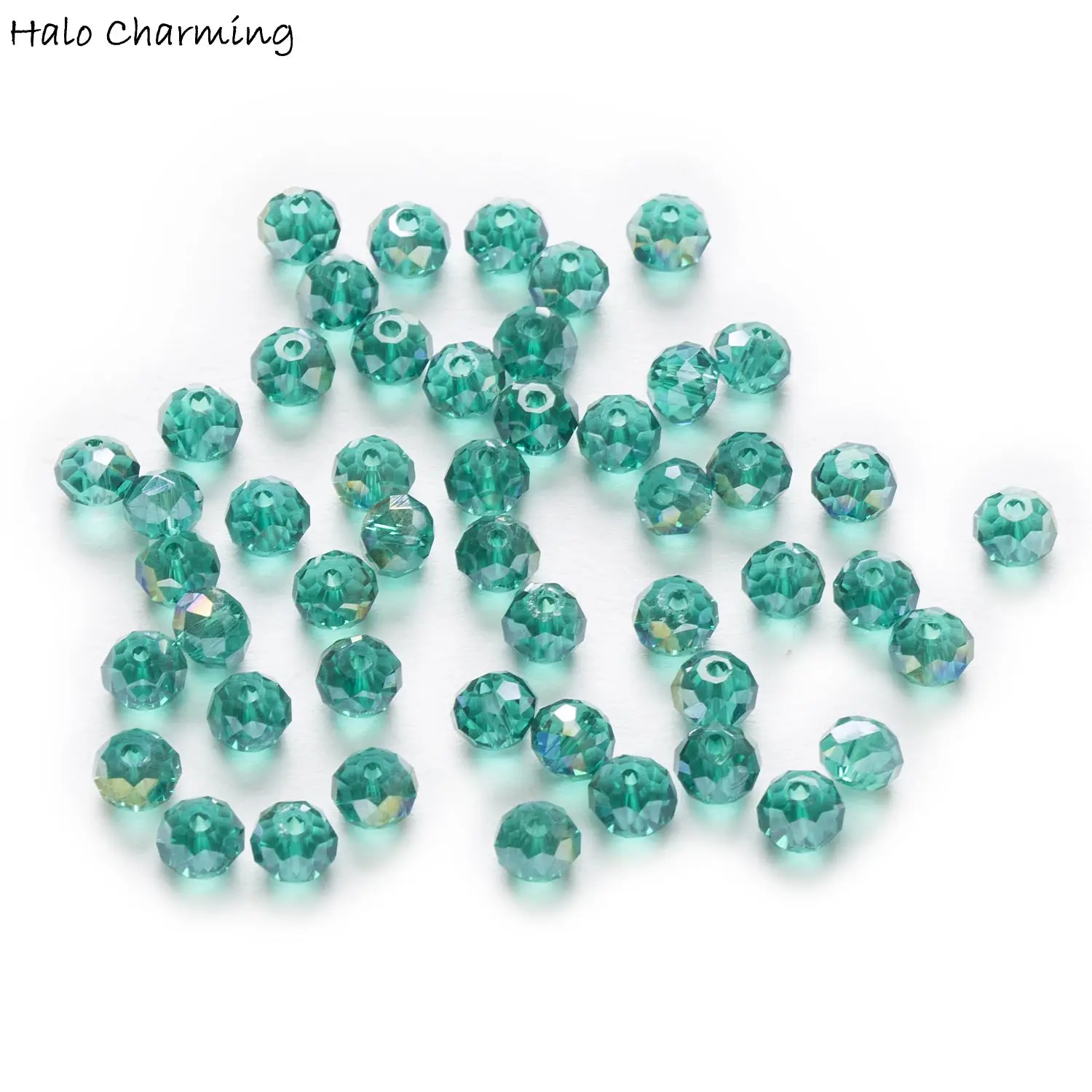

50 Piece Peacock Green AB Color Crystal Glass Rondelle Quartz Faceted Beads For Handmade Making Bracelet Necklaces DIY 4-8mm