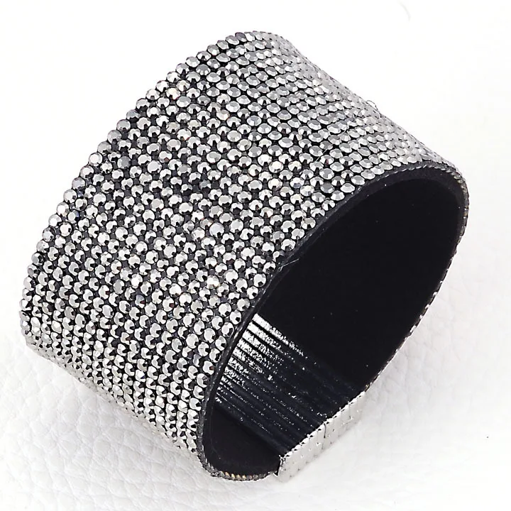 Hematite Магнитный браслет с кристаллами, полный браслет со стразами, кожаный браслет B1489 - Окраска металла: Hematite
