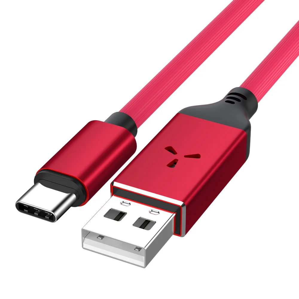Type C usb кабель для зарядки и передачи данных 2.4A светодиодный светильник usb-c кабель для зарядки Xiaomi huawei samsung S9 Letv кабель для зарядки мобильных телефонов - Цвет: Красный