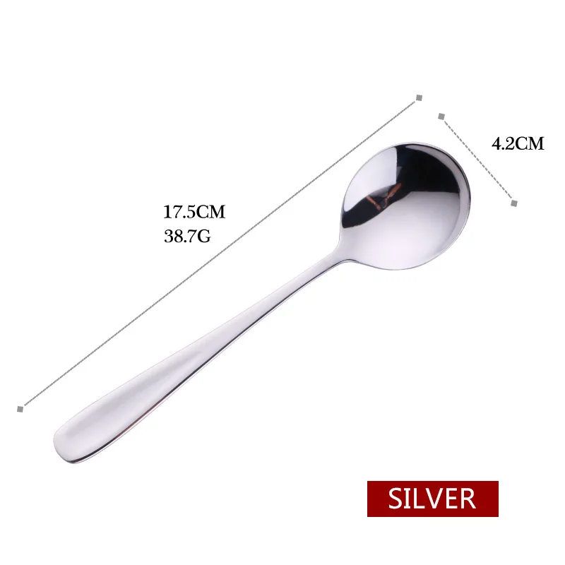 silver Новая красочная сервировочная ложка из нержавеющей стали круглой формы, ложки для кофе, ложки для мороженого, десерта, чайная ложка, посуда, кухонные инструменты для кафе - Цвет: silver