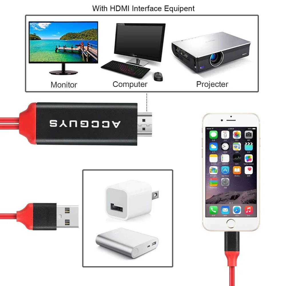 ACCGUYS HDMI кабель для освещения к HDTV ТВ адаптер цифровой AV патч корд 1080P iPad Mini Pro iPhone X 8