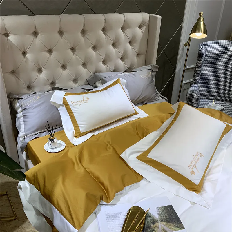 New 60S egyptian Cotton Bedlinen Luxury bedclothes Bedcover Silk ribbon Duvet Cover Bedding Set queen king size bed set | Дом и сад
