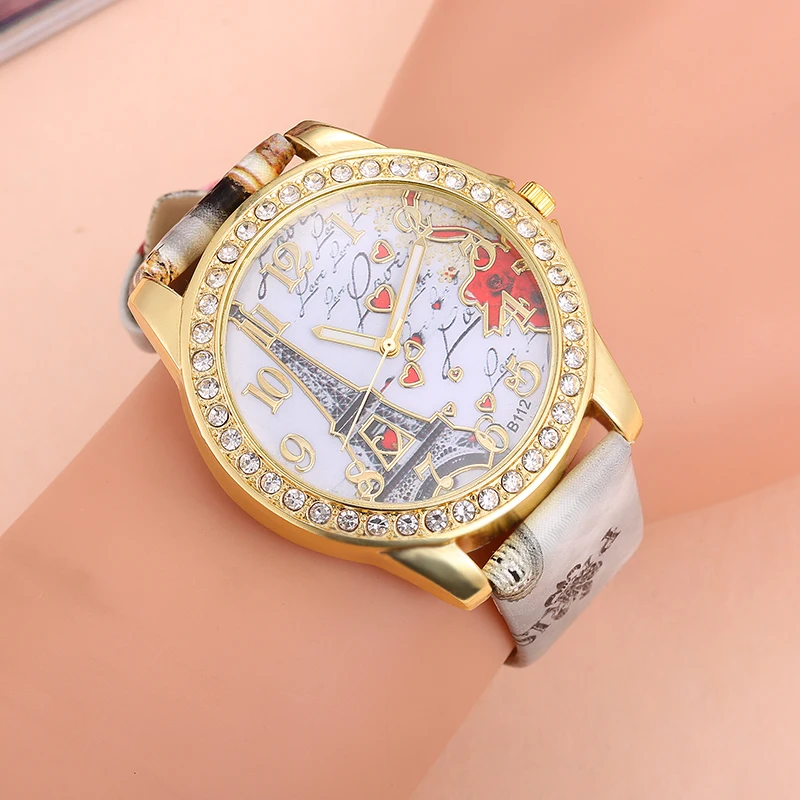 Часы женские кварцевые с алмазным циферблатом из искусственной кожи|watch f|watch