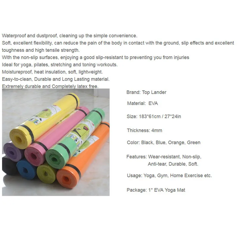 Коврики для йоги EVA 4 мм Нескользящие похудение спортзал фитнес упражнения Pad 183*61