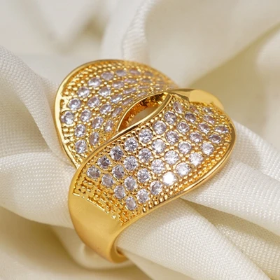 052 Hyperbole Luxury Wedding Unique Gold Plt Rings for Women Middle East Style Cubic Zircon Fashion Dubai Jewelry Dropshipping - Цвет основного камня: 052