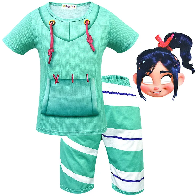 Top-Pant-Mask Карнавальный костюм с гномами Детские вечерние костюмы для девочек с героями мультфильмов, Короткие штаны с короткими рукавами костюм с маской топ для девочек - Цвет: Top-Pant-Mask