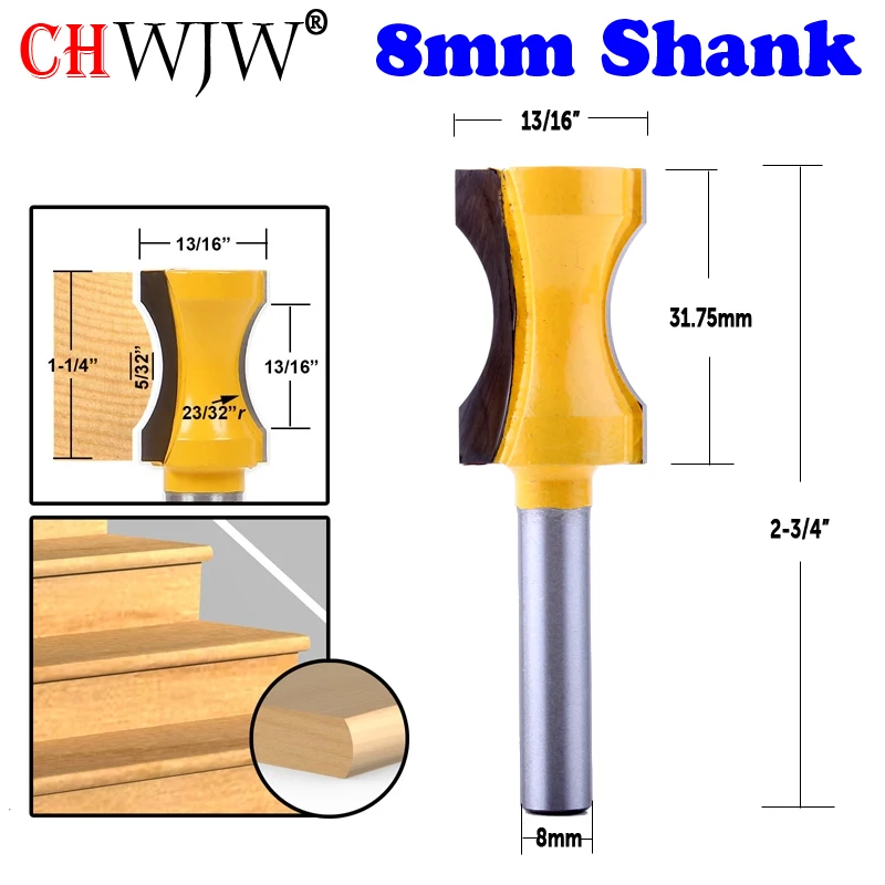 

CHWJW 1PC 8mm Shank 23/32" Radius Convex Column/Face Molding Router Bit Line knife Door knife Tenon Cutter for Woodworking Tools