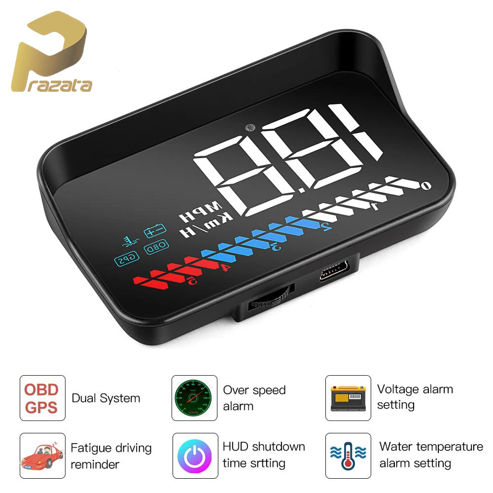 Автомобильный спидометр Prazata HUD с дисплеем на лобовом стекле со спидометром GPS