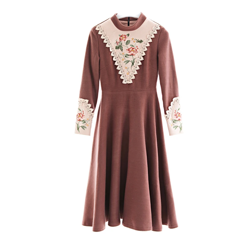 Оригинальный дизайн осень зима 2017 Женская одежда Вышивка Кружева Лоскутная