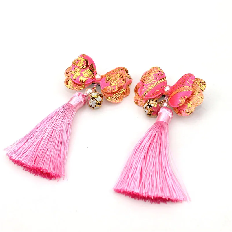Vintage Hair clip Yukata Kimono Outfit Classic pins for Kids Butterfly Tassels Red Pink Ornaments Accessoires HW034 |